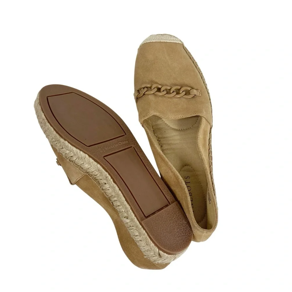 TALBOTS Tan Suede Espadrille with Chain Detail Size 8.5